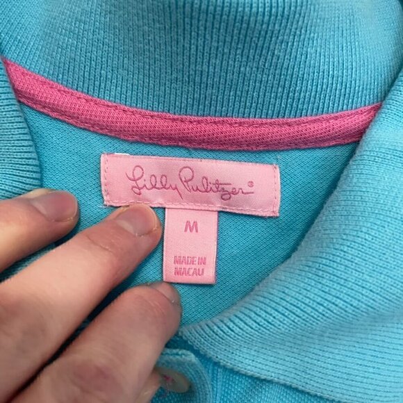 LILLY PULITZER Turquoise Blue Collared Short Sleeve Cotton Polo Shirt Dress M - Picture 4 of 16